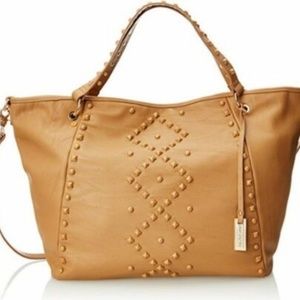 Atomic Studs Tan Brown Hobo Vegan Crossbody Tote